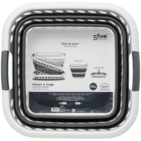 5Five Simply Smart – Corbeille à linge pliable 40L en polypropylène – Dimensions 48x34x49 cm – Design rétractable pour petits espaces – Bicolore gris et blanc