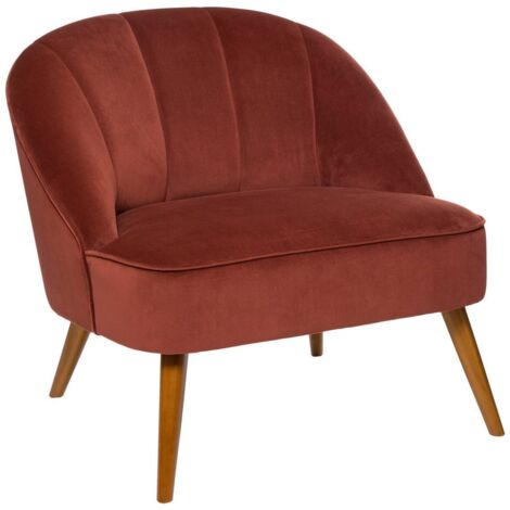Atmosphera – Fauteuil relax en velours rose terracotta – Dimensions 78x72x71 cm – Rembourrage mousse PU – Structure bois de pin