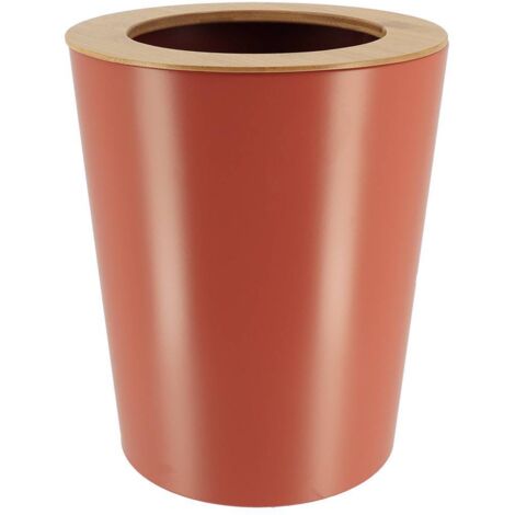 Poubelle de salle de bain 5L en métal Terracotta avec couvercle en Bambou - TENDANCE (1/2)