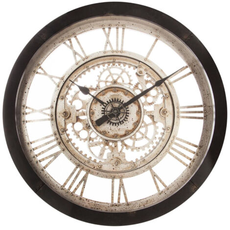 Atmosphera – Horloge murale mécanique 61 cm noire – Engrenages apparents – Mécanisme silencieux – Chiffres romains pour lecture facile (1/7)