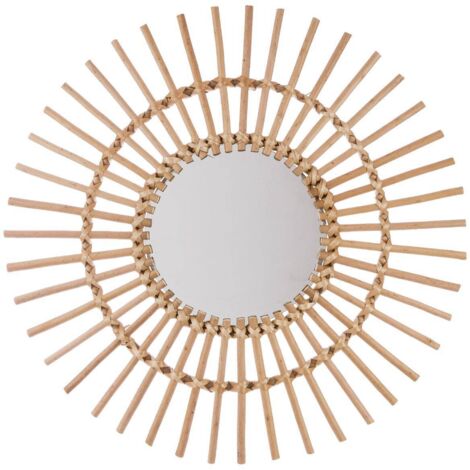 Atmosphera – Miroir de jardin en rotin beige naturel – Ø 58 cm – Épaisseur 2 cm – Fixation crochet pour accrochage facile – Apporte lumière et chaleur (1/10)