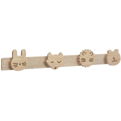 Atmosphera – Patère murale enfant en bois MDF 4 crochets animaux sauvages – Dimensions 55x4,8x8,5 cm – Fixation murale facile (1/10)