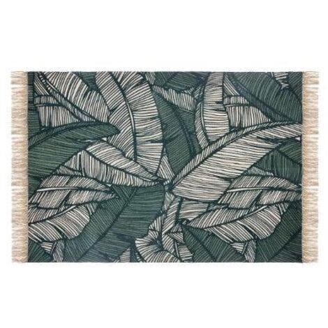 Atmosphera – Tapis shaggy en coton 120 x 170 cm – Motifs jungle verts – Tissé avec franges – Confort et douceur pour intérieur