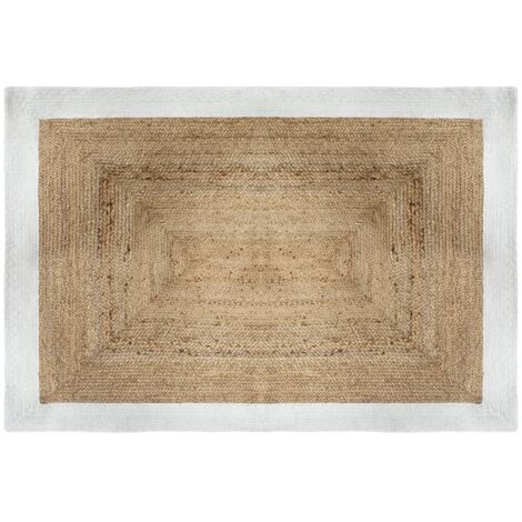 Atmosphera – Tapis en jute rectangulaire 120x170 cm – 80% jute végétal et 20% coton – Bord blanc élégant – Pour intérieur moderne