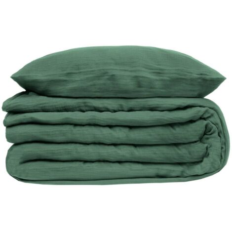 Ensemble de literie en gaze de coton vert céladon, 260x240 cm, Atmosphera Créateur d'Intérieur