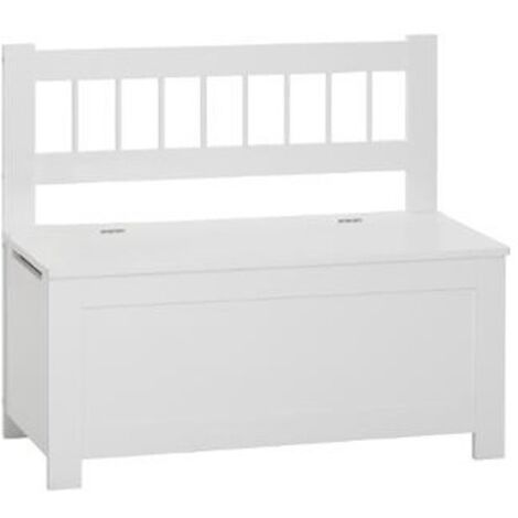 Atmosphera – Coffre banc à jouer 2 en 1 en bois MDF blanc – Dimensions L 74 x l 34 x H 64 cm – Vérin de sécurité pour fermeture douce