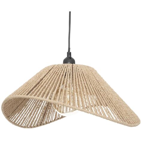 Atmosphera – Suspension en corde beige 45 x 40 cm – Abat-jour en papier – Hauteur ajustable – Douille E27 – Pour ampoules à filament