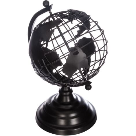 Atmosphera – Globe terrestre en métal noir 20 cm – Support inclus – Design vintage pour décoration intérieure – Idéal pour bureaux et salons