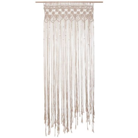 Atmosphera – Rideau en macramé écru et beige H 200 cm – Barre en bois massif incluse – Tissage fait main pour décoration intérieure
