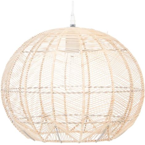 Atmosphera – Suspension boule en rotin D38 cm – Couleur beige – Douille E27 – Câble 120 cm pour installation facile – Lustre design élégant