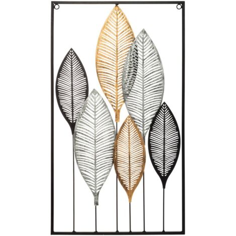 Atmosphera – Décoration murale en métal feuilles noires 37x65cm – Élément design moderne – Installation facile – Pour tous types de murs