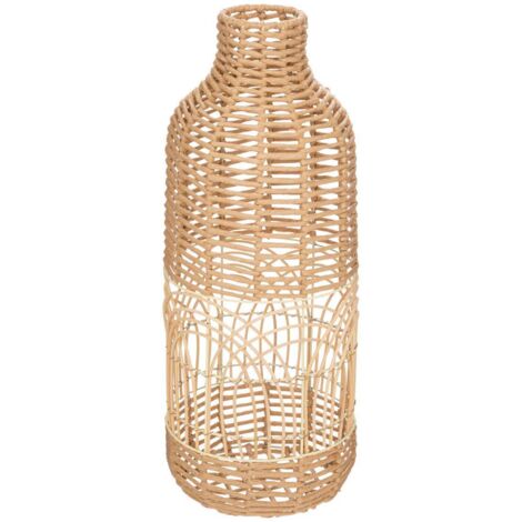 Atmosphera – Vase décoratif cylindrique en fer et rotin 55 cm – Couleur beige – Pour fleurs fraîches ou séchées – Accessoire de décoration élégant