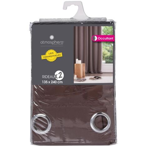 Atmosphera – Paire de rideaux occultants 135x240cm – 100% polyester taupe – Isolation thermique et phonique – 8 oeillets ronds argent