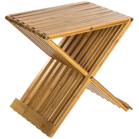 5Five Simply Smart – Tabouret pliant en bambou naturel – Dimensions 45x40x32 cm – Supporte jusqu'à 130 kg – Parfait pour salle de bain et espaces restreints