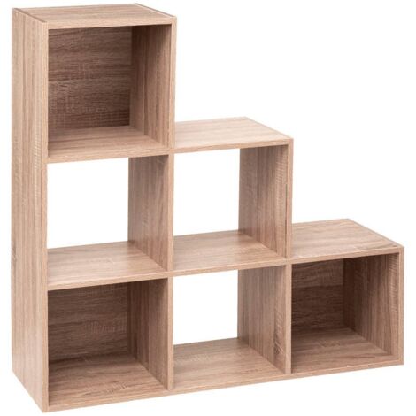 5Five Simply Smart – Étagère escalier modulable 6 cases en chêne naturel – Dimensions L 102 x P 32 x H 102 cm – Panneaux agglomérés beige