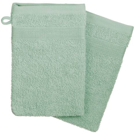 Lot de 2 Gants de toilette en Coton Vert céladon tissu éponge 15 x 21 cm - Atmosphera