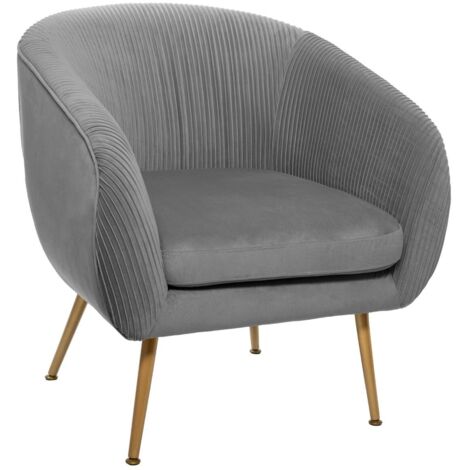 Atmosphera – Fauteuil relax en velours plissé gris – Dimensions L. 74 x l. 70 x H. 78 cm – Hauteur d'assise 45 cm – Rembourrage mousse PU