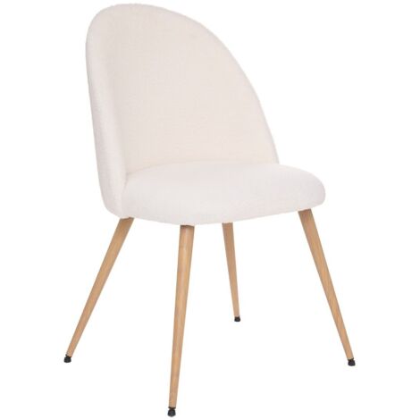 Atmosphera – Chaise de table bouclette blanche – Pieds métal aspect bois – Hauteur d'assise 47 cm – Confort optimal pour salle à manger ou bureau (1/6)