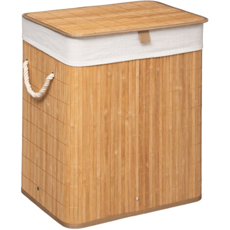 5Five Simply Smart – Panier à linge pliable en bambou 60L – Dimensions 50x41,5x30 cm – Poids 1,63 kg – Sac à linge amovible inclus