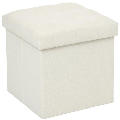 Atmosphera – Pouf pliant beige 38x38x38 cm – Coffre de rangement capitonné – Compatible décoration moderne – 2,5 kg pour entrée ou salon