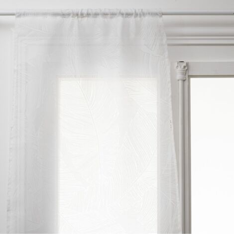 Atmosphera – Lot de 2 voilages vitrage blanc motifs feuillage 60 x 160 cm – Polyester et viscose – Finition ourlet passe tringle