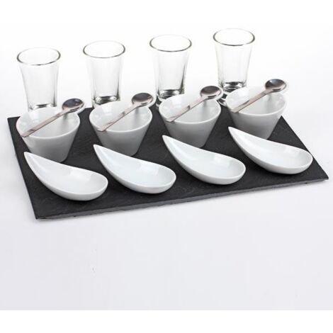 Plateau Apéro en Ardoise de 17 Pièces avec Verrines, Coupelles, Ramequins et Cuillères – Ensemble de Dégustation Élégant et Pratique avec Livraison Gratuite (1/5)