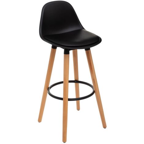 Atmosphera – Tabouret de bar Maxon noir – Assise rembourrée en polyuréthane – Structure en bois de hêtre – Hauteur 92 cm – Confort optimal pour cuisine et bar