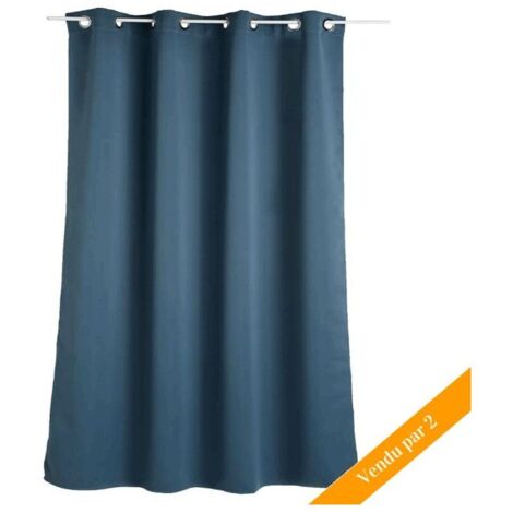 Atmosphera – Lot de 2 rideaux occultants bleu canard 135 x 240 cm – Opaques 100% polyester – 8 œillets ronds pour tringles standard