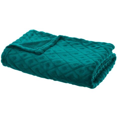 Atmosphera – Plaid bleu canard 180 x 230 cm – Motif losange en relief en flanelle douce – Conserve la chaleur en hiver – Lavable en machine à 30°C (1/6)