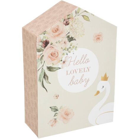 Coffret de naissance en bois Maison Cygne Rose - 30,5 cm - Idéal pour la décoration et les souvenirs de naissance - Livraison gratuite