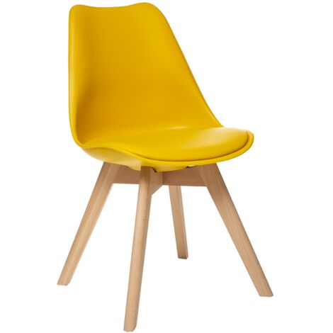 Atmosphera – Chaise salle à manger Baya jaune – Coque rembourrée en polypropylène – Pieds en hêtre – Hauteur d'assise 46 cm – Dimensions 48x55x81 cm (1/8)