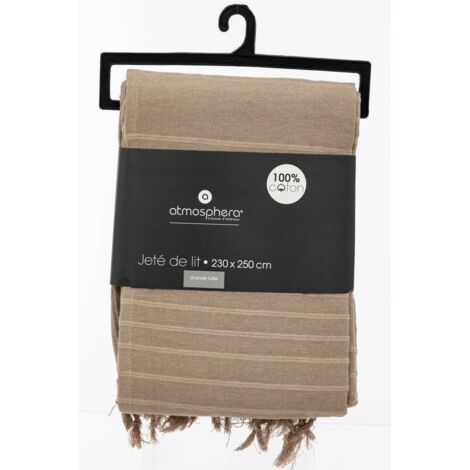 Atmosphera – Jeté de lit en coton beige 230 x 250 cm – Texture douce et enveloppante – Lavable en machine – Couvre-lit chic ou plaid douillet