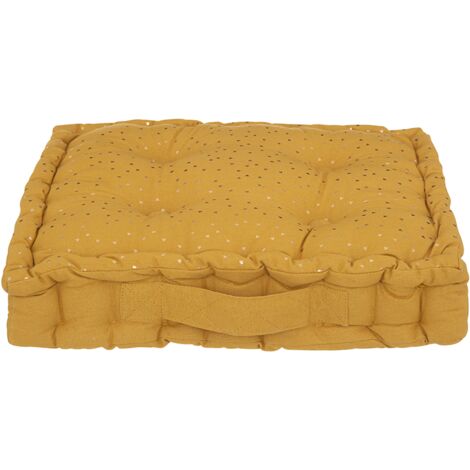 Atmosphera – Coussin de sol 40x40 cm jaune moutarde en coton – Rembourrage confortable pour enfants – Décoration intérieure moderne