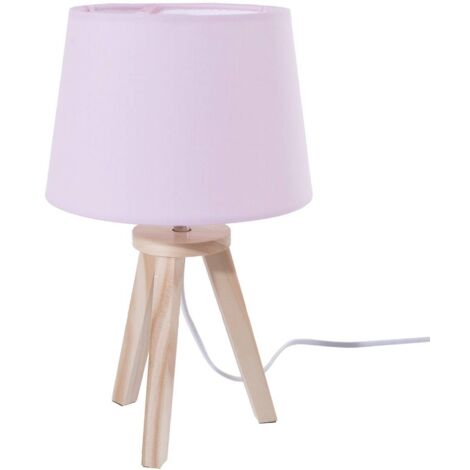 Atmosphera – Lampe trépied H.30cm en bois rose – Abat-jour en coton – Alimentation secteur – Puissance 25W – Pour ambiance cosy