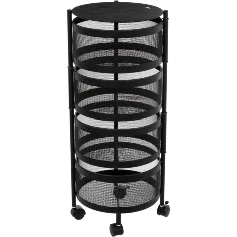 5Five Simply Smart – Desserte rotative 4 paniers en métal noir – D. 33 x H. 76 cm – Charge max 10 kg – Montage rapide en moins de 5 min
