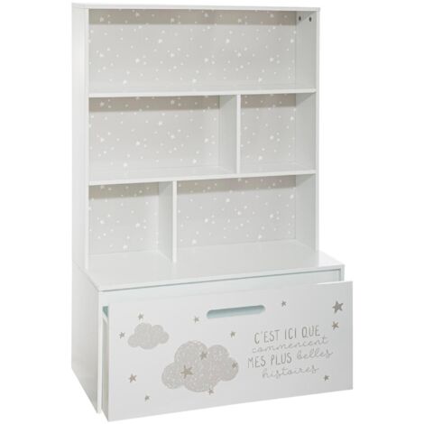 Atmosphera – Meuble de rangement pour enfants blanc avec coffre à roulettes – MDF résistant aux rayures – Dimensions 75x30x113,5 cm – Design minimaliste