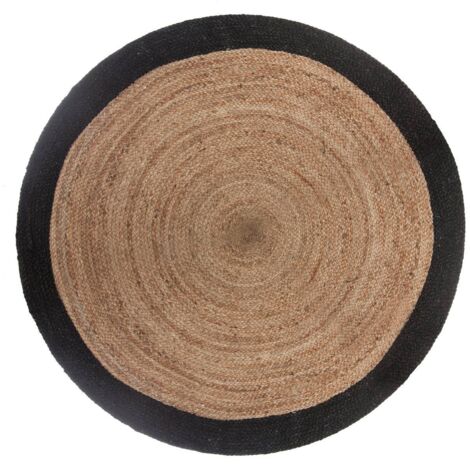 Atmosphera – Tapis rond en jute noir Ø 120 cm – Bordure noire raffinée – Pour salons et chambres – Épaisseur 1 cm – Poids 2,35 kg