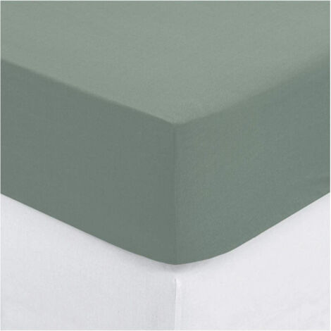 Drap housse 2 Personnes en Coton Vert céladon 160 x 200 cm - Atmosphera