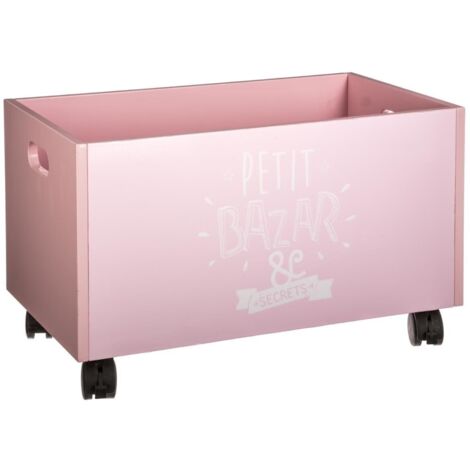 Atmosphera – Coffre à jouets à roulettes rose 48x28x28,5 cm – MDF avec 4 roulettes multi-directionnelles – Rangement facile pour enfants