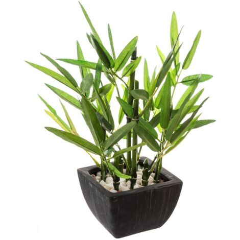 Atmosphera – Plante verte artificielle bambou 26 cm – Pot en céramique – Largeur 22 cm – Décoration intérieure exotique (1/4)