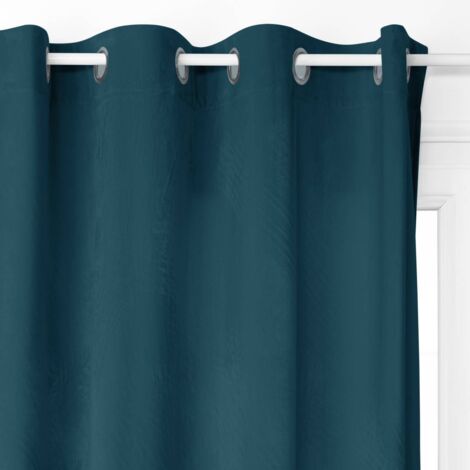 Atmosphera – Rideau occultant en velours bleu canard 140x260 cm – 8 œillets ronds en métal – Limite l'entrée de lumière et atténue le bruit