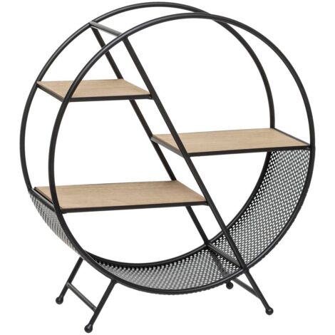 Atmosphera – Étagère ronde sur pied en métal et bois de paulownia – 3 étagères – Dimensions 50x18x55,5 cm – Style rétro et industriel (1/5)