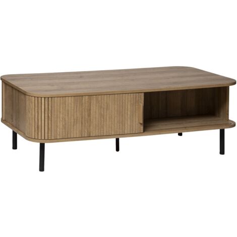 Atmosphera – Table basse fixe 120x60cm – 2 portes coulissantes – MDF et acier – Style scandinave – Rangement pour magazines et télécommandes