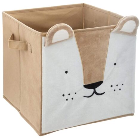 Atmosphera – Bac de rangement en velours lion 29x29x29 cm – Polyester doux – Pliable – Pour jouets et livres enfants