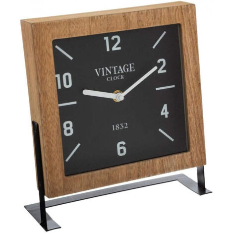 Atmosphera – Horloge à poser en bois MDF et métal noir H 23,5 cm – Mécanisme silencieux pour chambre et bureau – Design vintage