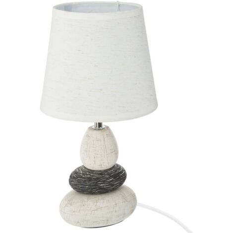 Atmosphera – Lampe de chevet en céramique H 33 cm – Abat-jour PVC pour lumière douce – Design galets ivoire – Éclairage ambiance chaleureuse