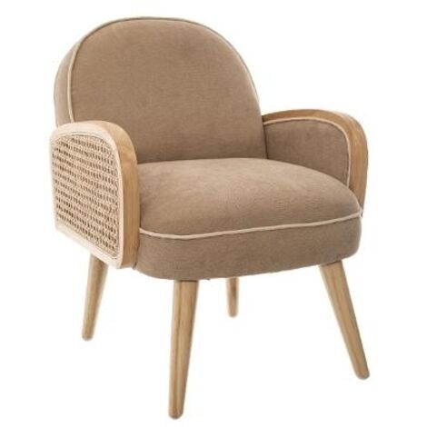 Atmosphera – Fauteuil enfant taupe avec accoudoirs en tissage cannage – Hauteur 56 cm – Structure en bois – Tissu polyester et rembourrage mousse