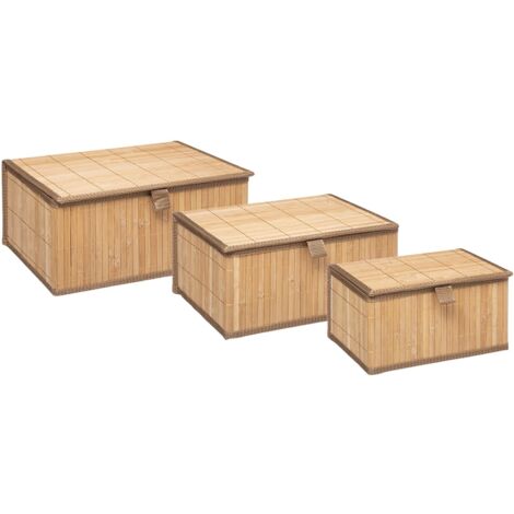 5Five Simply Smart – Lot de 3 boîtes rectangulaires en bambou – Dimensions : 24x18x12 cm, 29x23x14 cm, 32x25x15 cm – Poids total 1,47 kg – Rangement esthétique