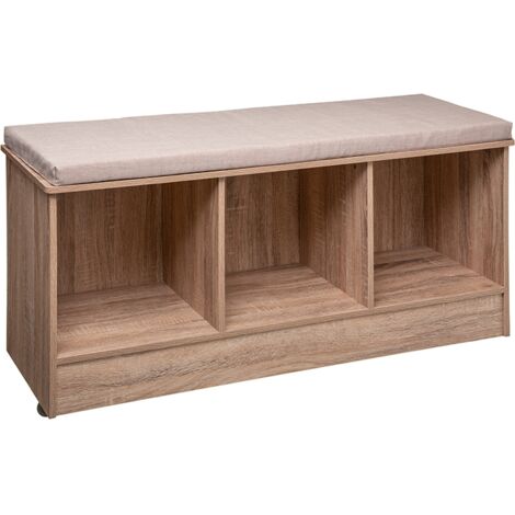 5Five Simply Smart – Banc d'entrée 3 cases L 105 cm en panneaux agglomérés effet bois naturel – Rangement chaussures et objets décoratifs – Design contemporain