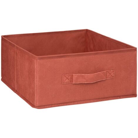 Boîte de Rangement en Velours Terracotta 31 x 31 x 15 cm avec Panier Modulable en Velours Terre de Sienne - Five